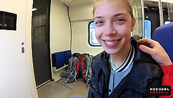 Petite Teen Gives A Public Blowjob On A Train In Pov