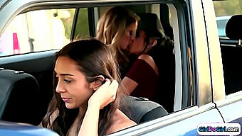 Gianna Dior And Lilly Hall Kiss In The Back Of A Car, Watched By The Driver