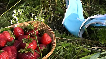 Une Belle Fille Se Livre À Des Fraises Et Exhibe Ses Parties Intimes