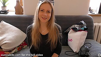 A Cheerful Blonde Engages In Her Inaugural Nude Shoot For Adult Entertainment, Showcasing A Young European Teen'S Exploitation On The Casting Couch