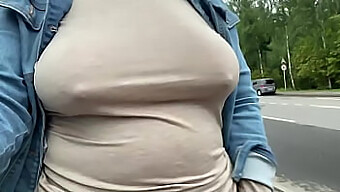 Mature Wife'S Outdoor Exhibitionism With Saggy Breasts And Nipples Exposed