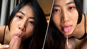 Interracial-Paar Genießt Amateur-Asiaten-Blowjob Und Spermaschlucken