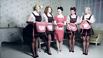 A Line Of Attractive Maids In French And Russian Stockings