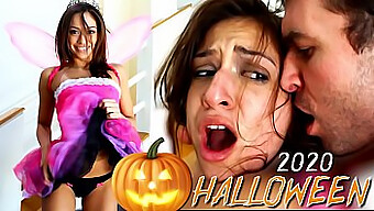 Sara Luvv Gets Her Pretty Face Covered In Cum In Rough Halloween Sex